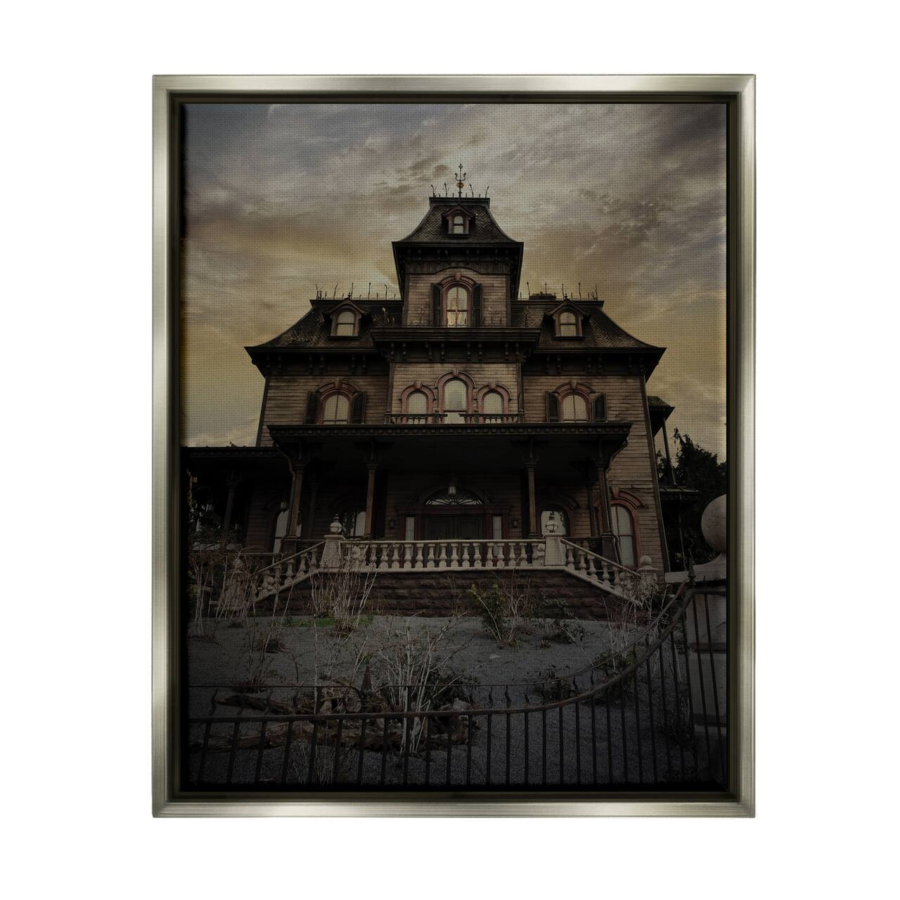 Stupell Industries Haunted House Landscape Framed Floater Canvas Wall Art